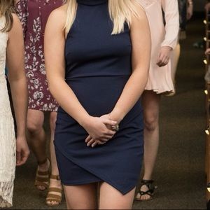 Navy Blue Windsor asymmetrical high neck dress